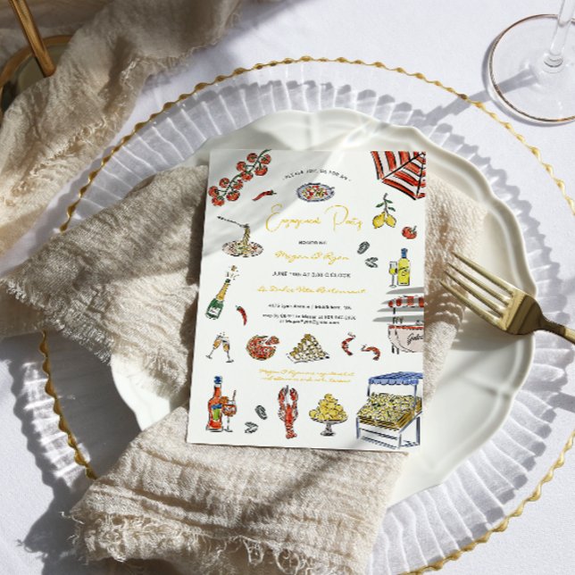 Italienische Sommer-Doodle-Engagement-Partei Einladung (Von Creator hochgeladen)