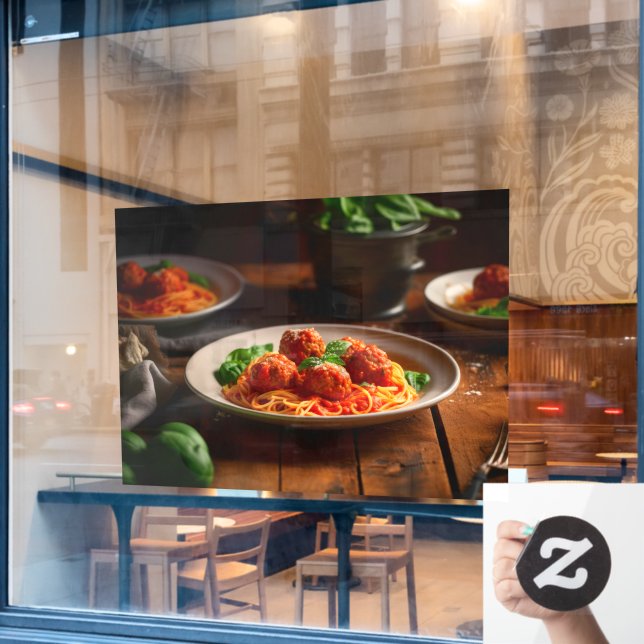 Italienische Spaghetti Pasta Meatballs Tomato Sauc Fensteraufkleber (Café-Fenster)