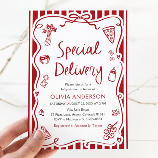 Italienische Spezial-Lieferung Whimsical Baby Dusc Einladung (Watercolor Italian Special Delivery Whimsical Baby Shower Invitation)