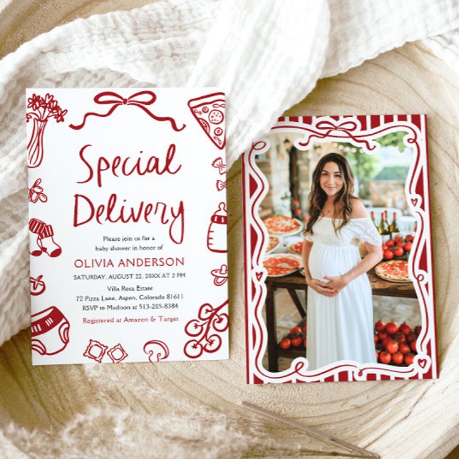 Italienische Spezial-Lieferung Whimsical Baby Dusc Einladung (Watercolor Italian Special Delivery Whimsical Baby Shower Invitation)