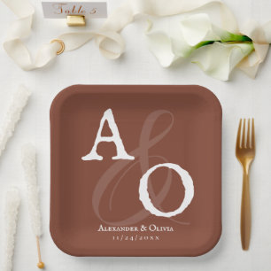 Italienische Sunset Orange Minimalistisch Monogram Pappteller