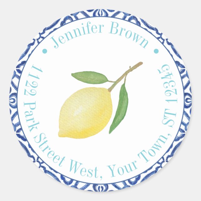 Italienische Theme Summer Wedding Lemons Rücksende Runder Aufkleber (Vorderseite)