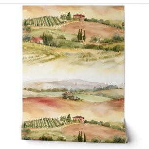 Italienische Toskana-Landschaft Aquarell Tapete