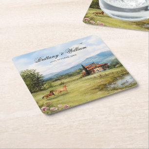 Italienische Toskana-Landschaft Hochzeit Rechteckiger Pappuntersetzer