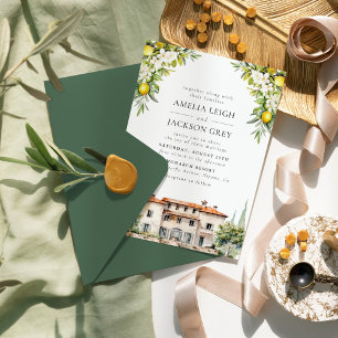 Italienische Villa Lemonen & Oliven Hochzeit Einladung