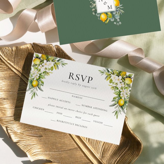 Italienische Villa Lemons & Olive Wedding RSVP Begleitkarte (Von Creator hochgeladen)