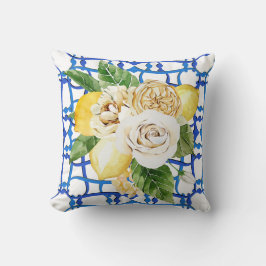Italienische Villa Zitrone und Rose blaue Fliesen Kissen