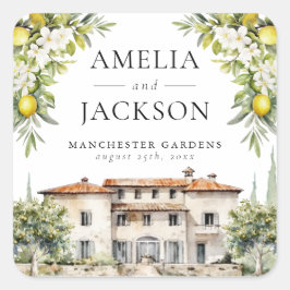 Italienische Villen Lemons & Olives Quadratischer Aufkleber