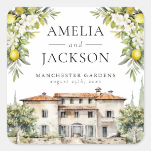 Italienische Villen Zitronen & Oliven Quadratischer Aufkleber