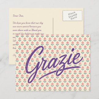 Italienische Vintage-Grazie-Blumen-Hochzeits-Danke Postkarte