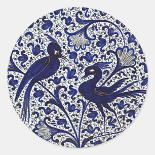 Italienische Vintage-Liebesvögel im Blau-Gold-Stil Runder Aufkleber