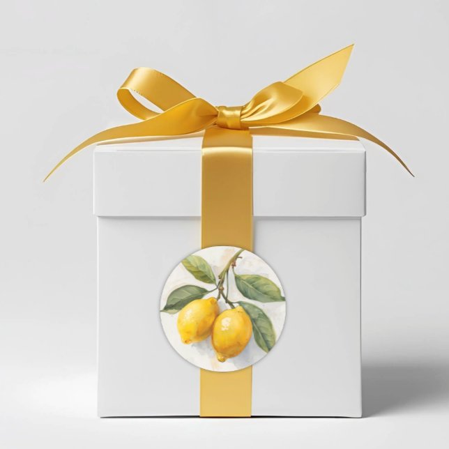 Italienische Wasserfarben Zitronen Runder Aufkleber (Italian Lemons and Leaves Watercolor Sticker for Favor Accents and Envelope Seals)