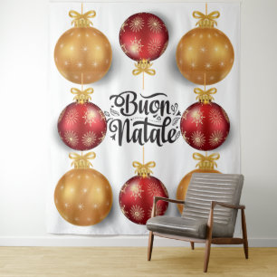 Italienische Weihnachtsbaumkugeln in Rot und Gold Wandteppich