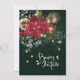 Italienische Weihnachtsfeier Poinsettia Pine Holly Feiertagskarte