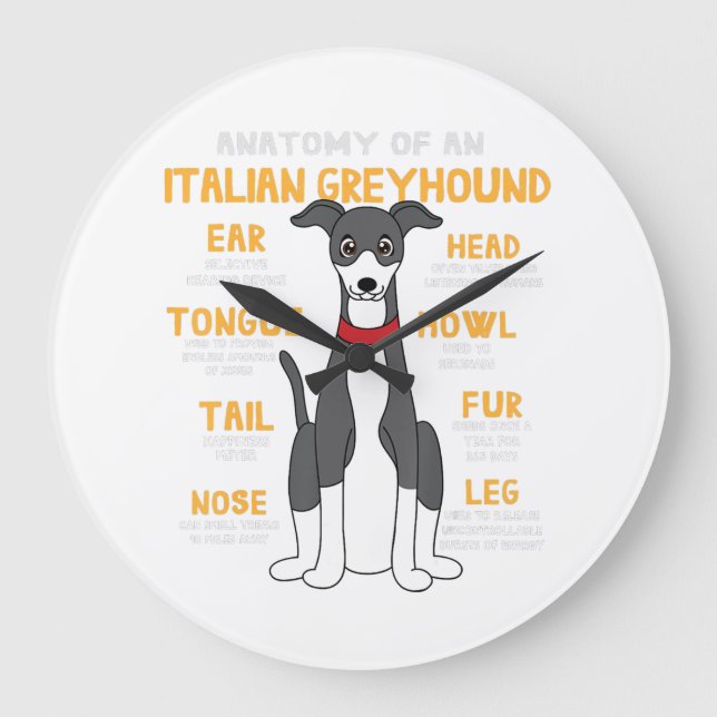 Italienische Windhund Anatomie Funny Hunde Mama Va Große Wanduhr (Vorderseite)