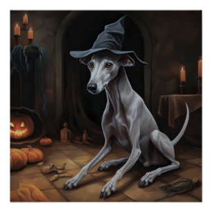 Italienische Windhunde Kürbisse Halloween Gruselig Poster