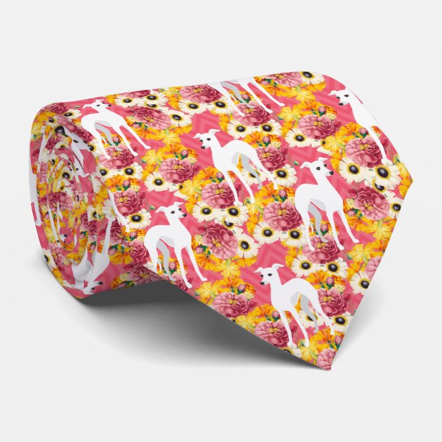 Italienische Windhunde Pink Floral Krawatte (Gerollt)
