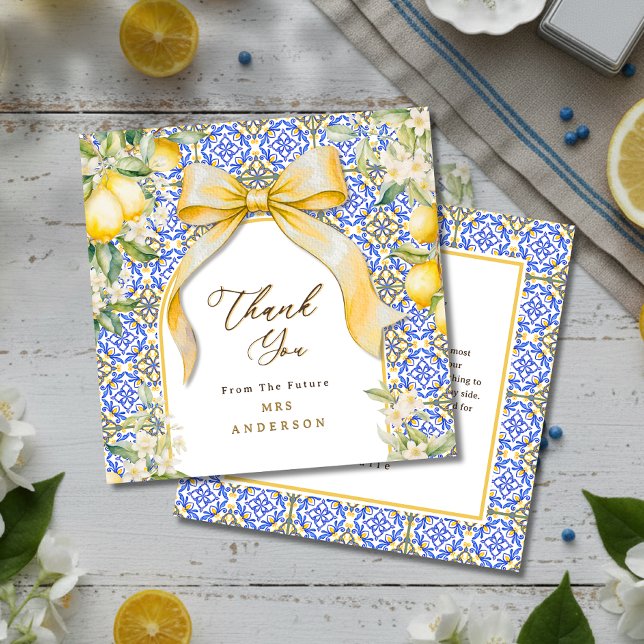 Italienische Zitrone Mittelmeer Fliese Elegante Ko Dankeskarte (Italian Lemon Mediterranean Tile Elegant Coquette Thank You Card)