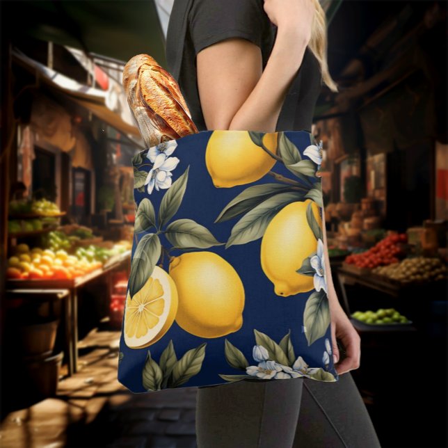 Italienische Zitronen auf dem Markt für Navy-Farme (Italian Lemons on Navy 
Tote Bag)