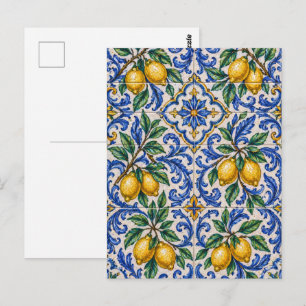Italienische Zitronen-Azulejo-Fliese Postkarte