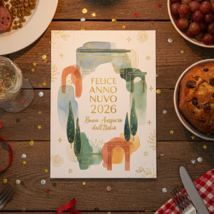 Italienischer Aquarellbogen Felice Anno Nuovo 2026 Feiertagskarte