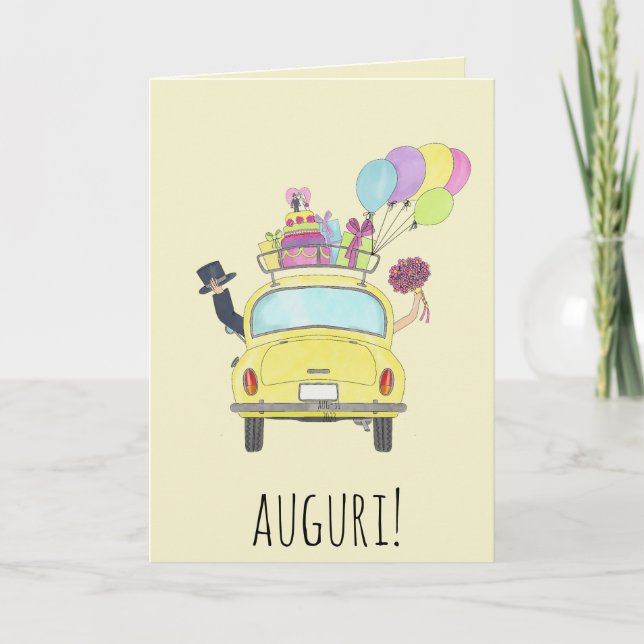 Italienischer Auguri Wedding Day Yellow Retro Car Karte (Vorderseite)