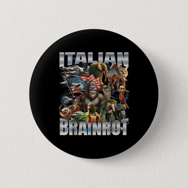 Italienischer Brainrot Großer Meme 4. Juli Flagge  Button (Vorderseite)