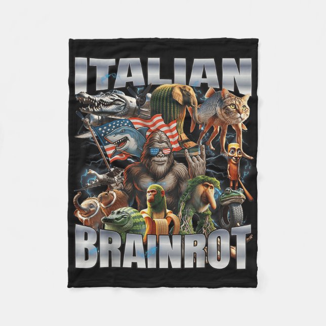 Italienischer Brainrot Großer Meme 4. Juli Flagge  Fleecedecke (Vorderseite)