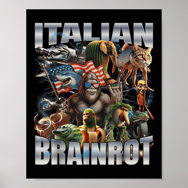 Italienischer Brainrot Großer Meme 4. Juli-Flagge  Poster (Vorne)
