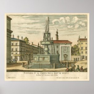 Italienischer Brunnen auf dem Stadtplatz von Falda Poster