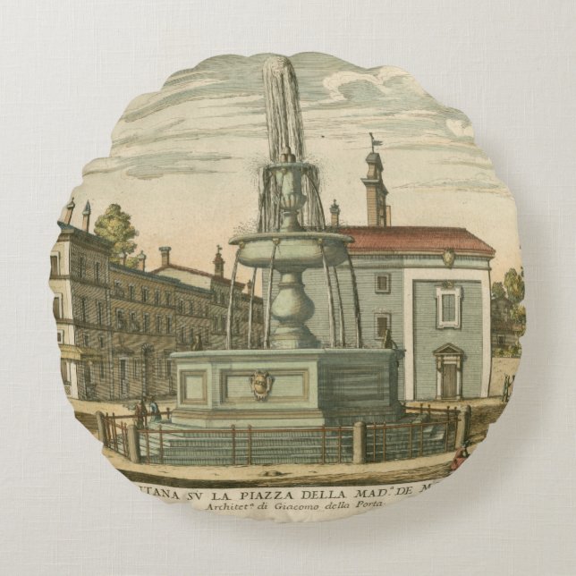 Italienischer Brunnen im Rathausplatz durch Falda Rundes Kissen (Vorderseite)
