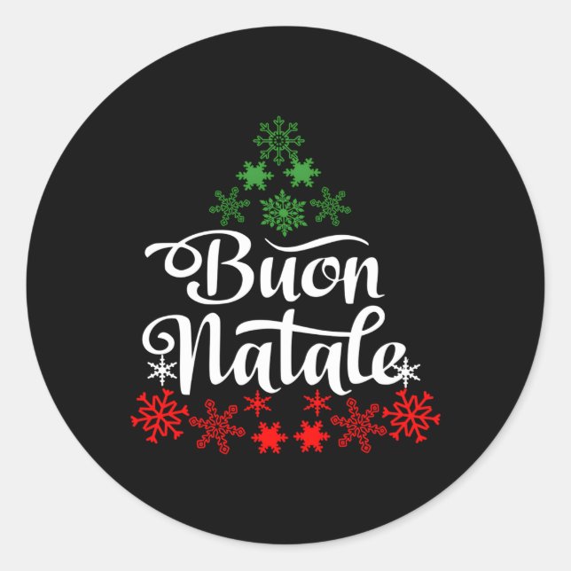 Italienischer Buon Natale Snowflake Italien Baum Runder Aufkleber (Vorderseite)