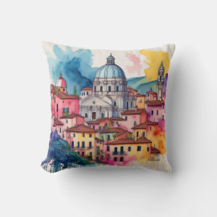 Italienischer Dorfdom - Aquarellgarten Kissen