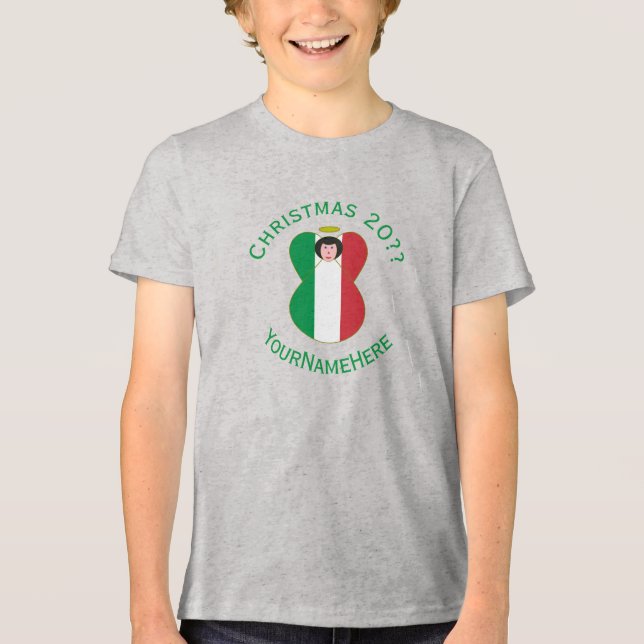 Italienischer Engel Weihnachtsflagge Personalisier Tri-Blend Shirt (Vorderseite)