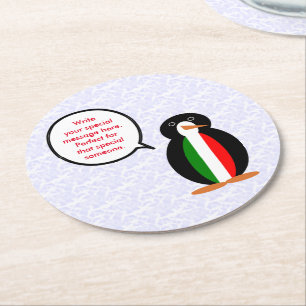 Italienischer Fahnenfeiertag Fräulein Pinguin spri Runder Pappuntersetzer