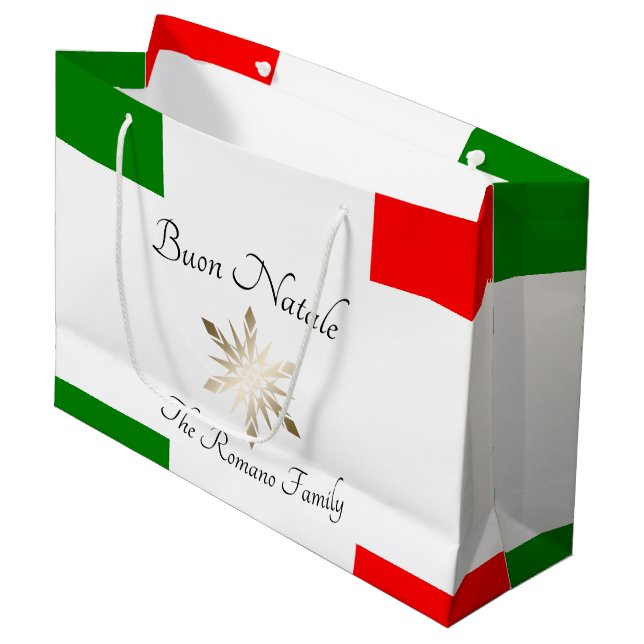 Italienischer Familienname Buon Natale Flag und Sn Große Geschenktüte (Vorderseite Schrägansicht)