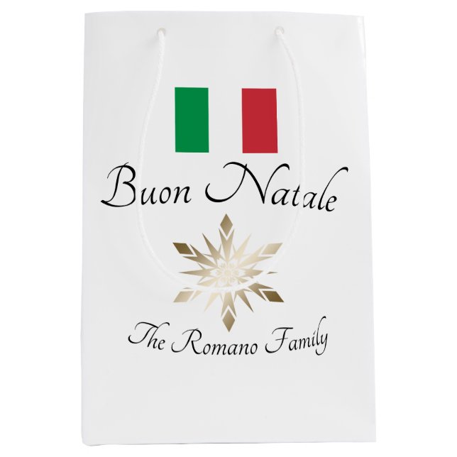 Italienischer Familienname Buon Natale Flag und Sn Mittlere Geschenktüte (Vorderseite)