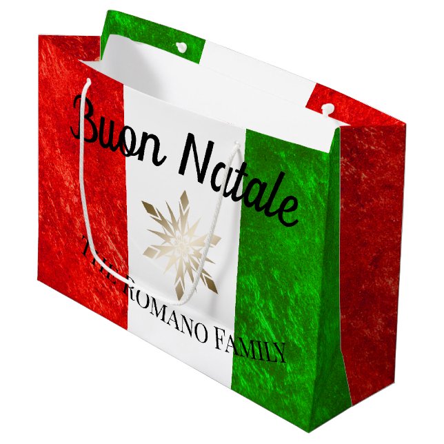 Italienischer Familienname Buon Natale Flag Weihna Große Geschenktüte (Vorderseite Schrägansicht)