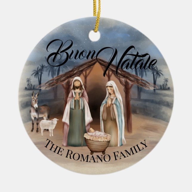 Italienischer Familienname Buon Natale Krippe Keramik Ornament (Vorne)