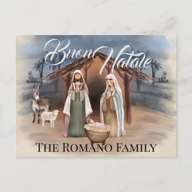 Italienischer Familienname Buon Natale Krippe Postkarte (Vorderseite)