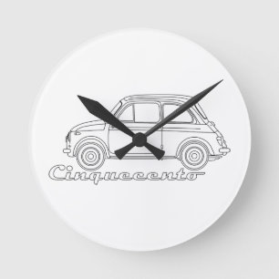 Italienischer Fiat Cinquecento 500 cc Oldtimer Blu Runde Wanduhr