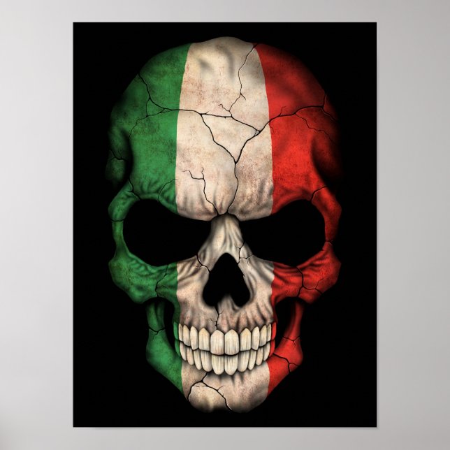 Italienischer Flaggenschädel in Schwarz Poster (Vorne)