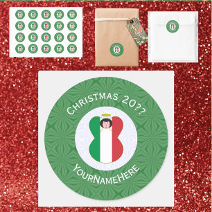 Italienischer Flaggenweihnachtsgel personalisieren Runder Aufkleber