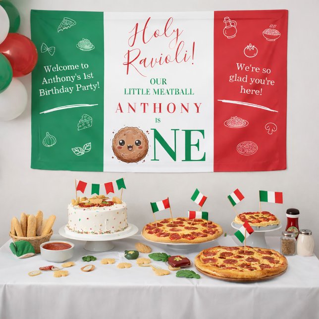 Italienischer Fleischkügelchen 1. Geburtstag  Banner (Italian Meatball 1st Birthday Banner)