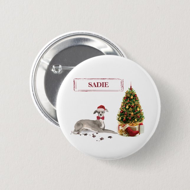 Italienischer Greyhound Funny Christmas Dog mit Ba Button (Vorne & Hinten)