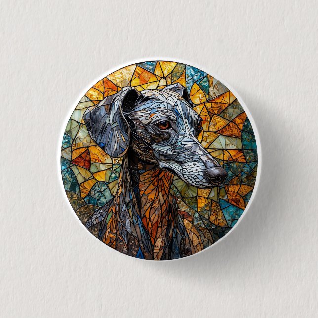 Italienischer Greyhound Hund Gestaltete Glaskunst Button (Vorderseite)