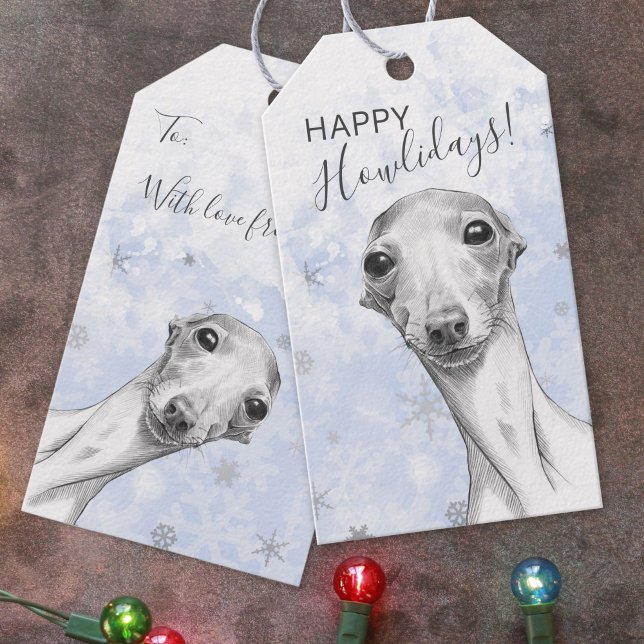 Italienischer Greyhound Hund Happy Howlidays Weihn Geschenkanhänger (Von Creator hochgeladen)