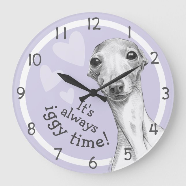 Italienischer Greyhound Hund Niedlich Funny Sketch Große Wanduhr (Vorderseite)