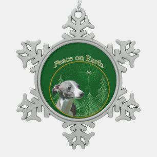Italienischer Greyhound Peace Schneeflocken Zinn-Ornament