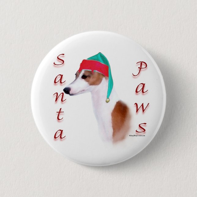 Italienischer Greyhound Santa Paws Button (Vorderseite)
